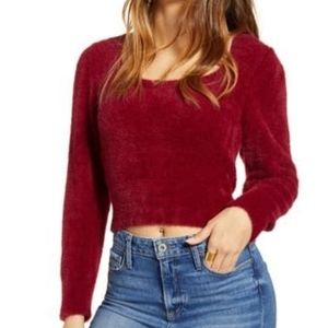 NWT ASTR the Label Fuzzy Crop Cranberry Sweater
